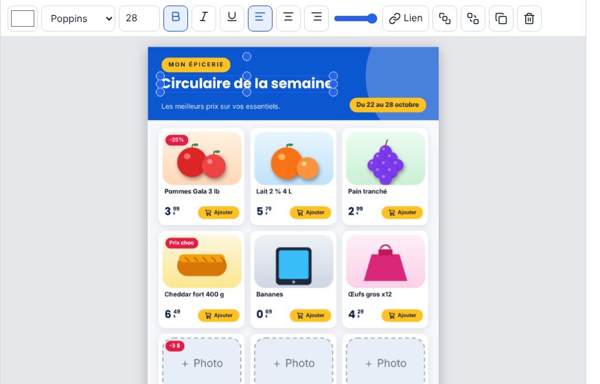 Barre d'outils du texte