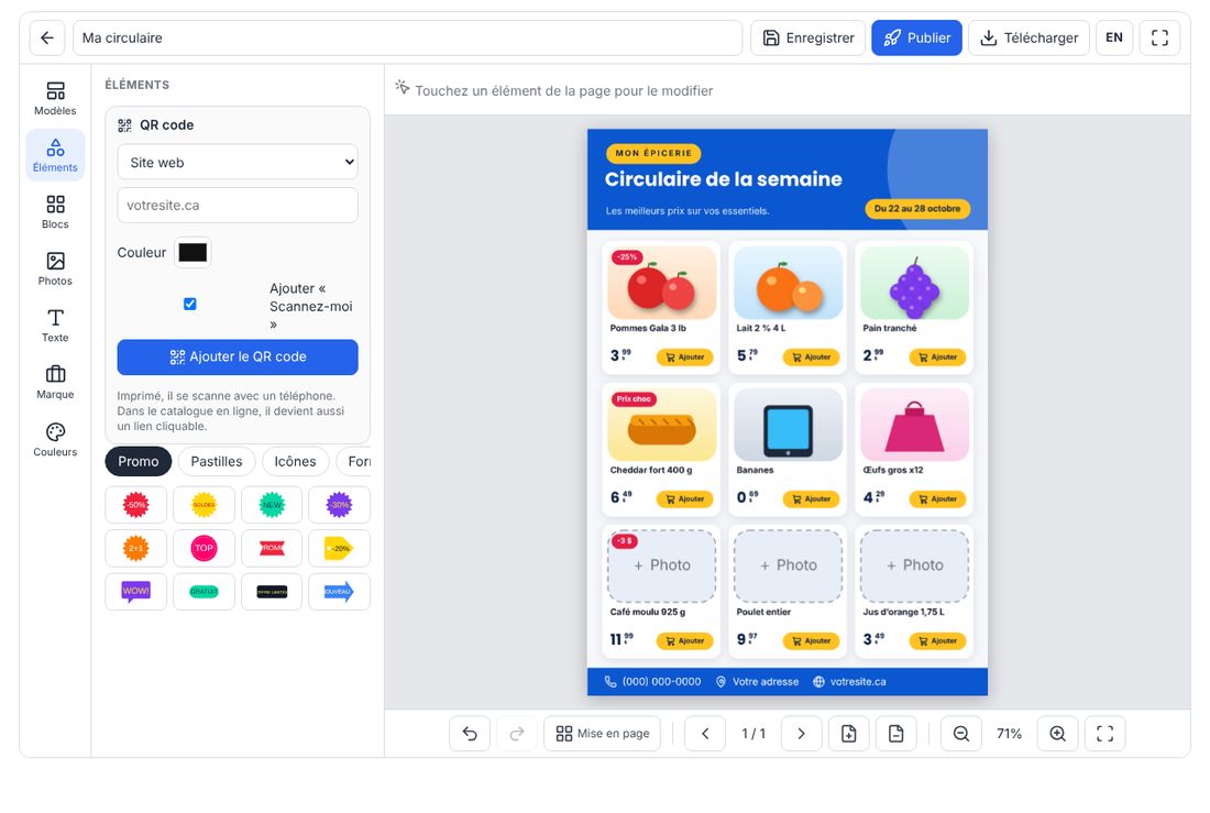 Panneau Éléments avec QR code